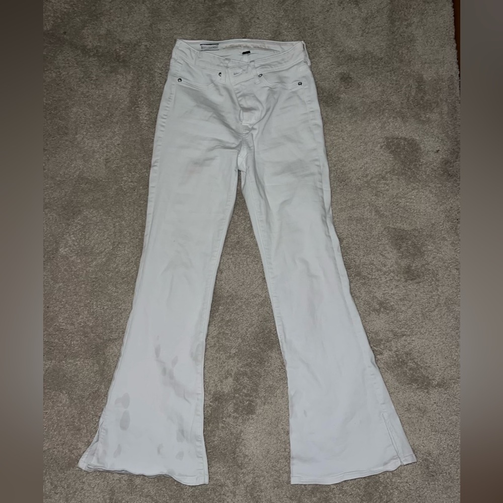 American Eagle Outfitters White Flare Jeans Split Hem